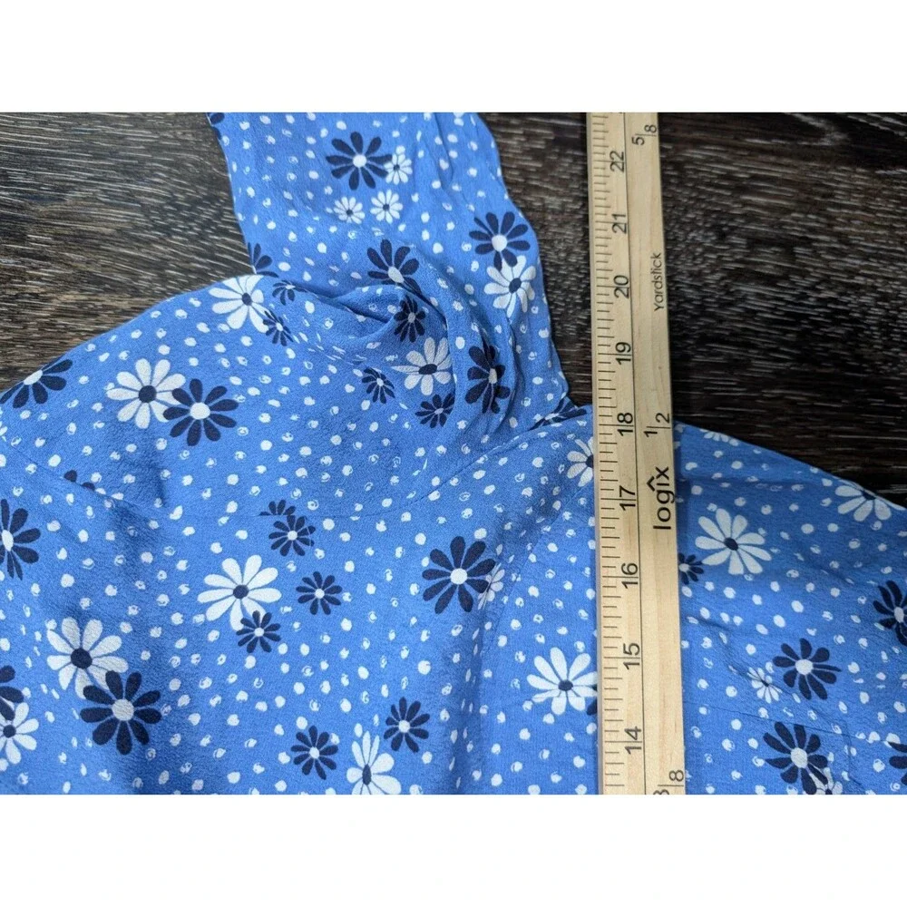 Talbots‎ Blue Floral Wrap Top Poet Sleeve Blouse Small